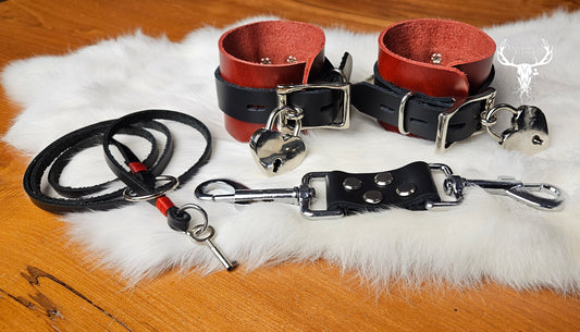 Unpadded leather Wrist cuff set - Red and Black
