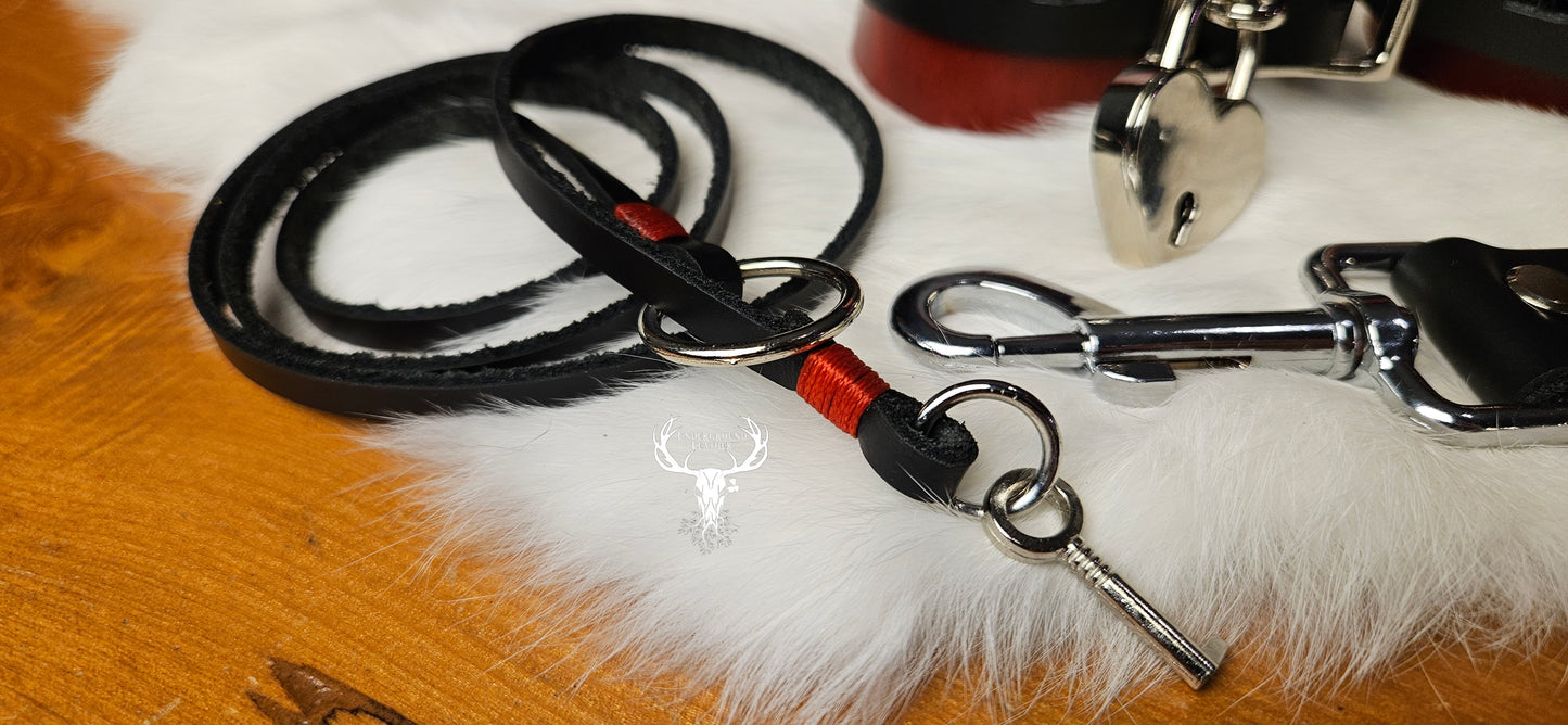 Unpadded Leather Wrist & Ankle cuff set - Red and Black