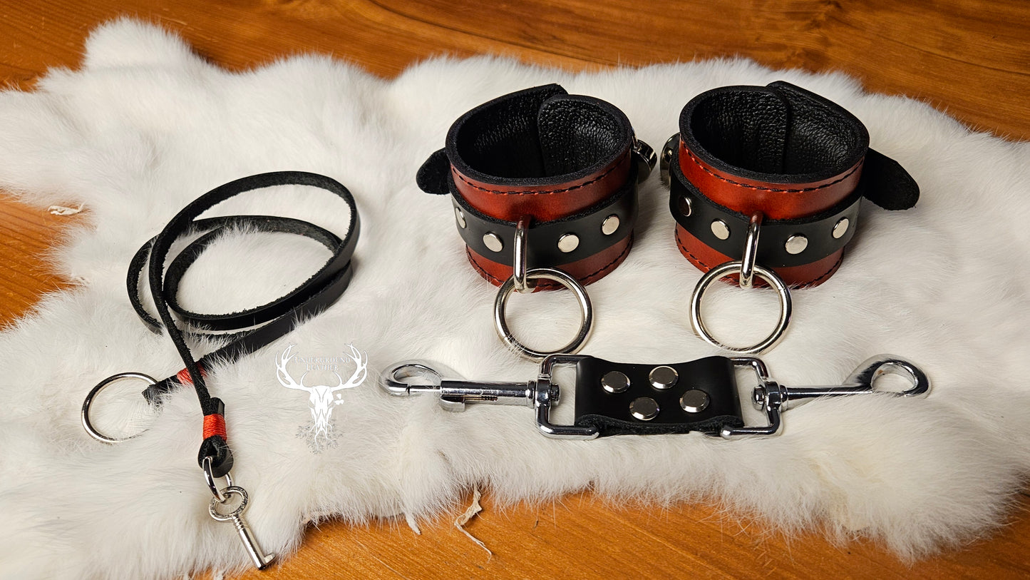 Four Piece Padded cuff set - Oxblood and Black