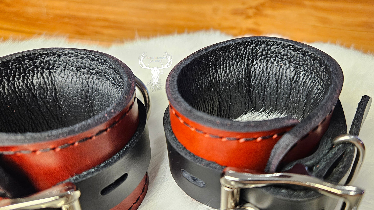 Four Piece Padded cuff set - Oxblood and Black