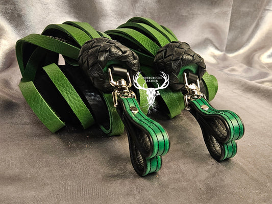 Green and Black Bull hide Finger floggers (Set)