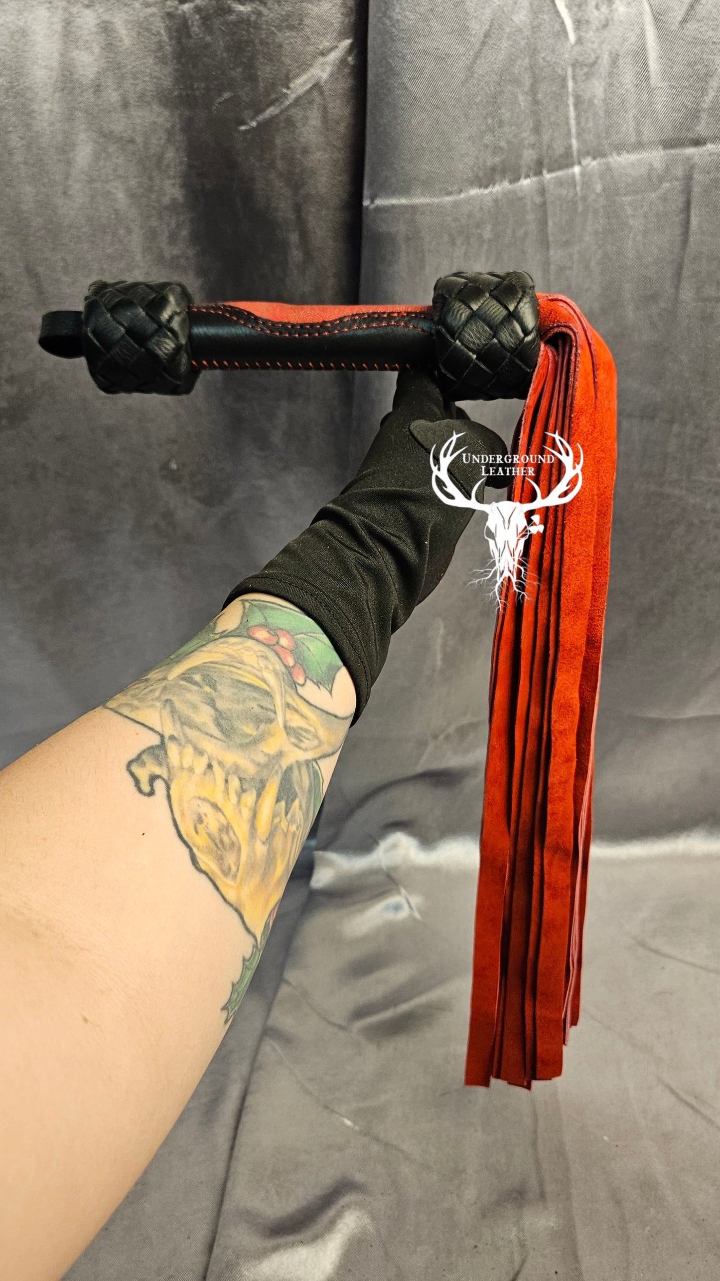Red and Black Suede Flogger with Stingray Handle