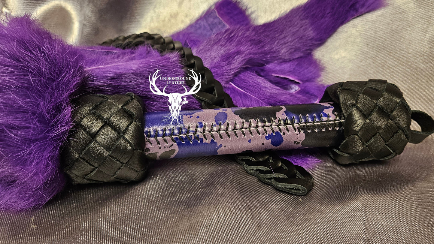 Rabbit Fur Flogger with Clip-in Leather Chain - Purple Splat