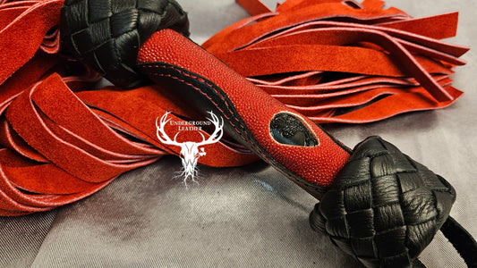 Red and Black Suede Flogger with Stingray Handle