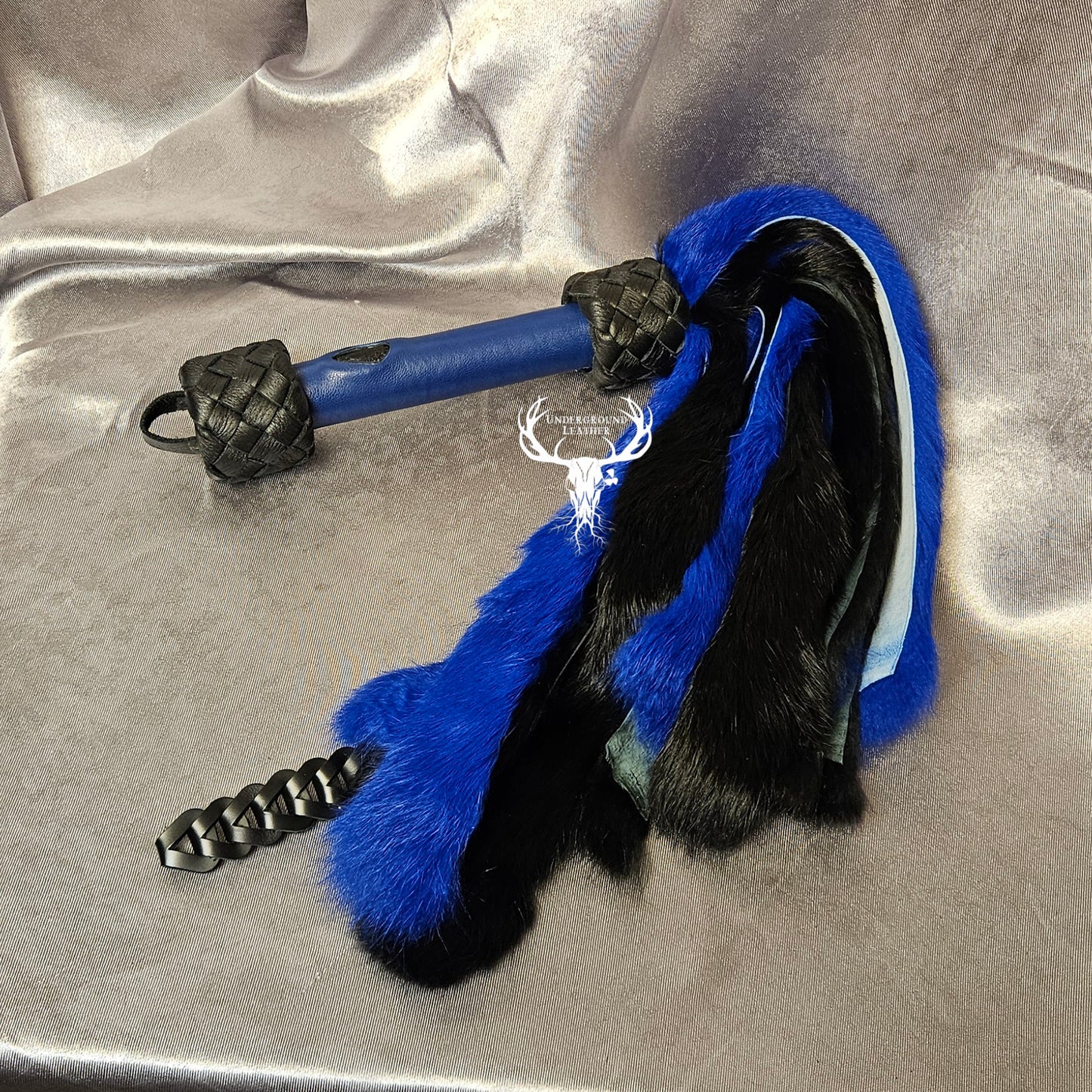 Rabbit Fur Flogger with Clip-in Leather Chain - Blue&Black