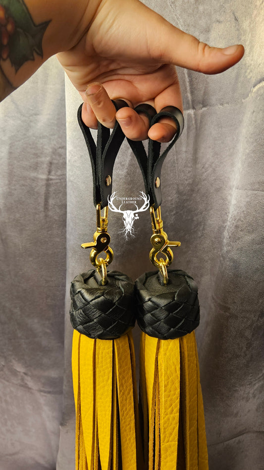 Black and Yellow Bull hide Finger floggers (set)