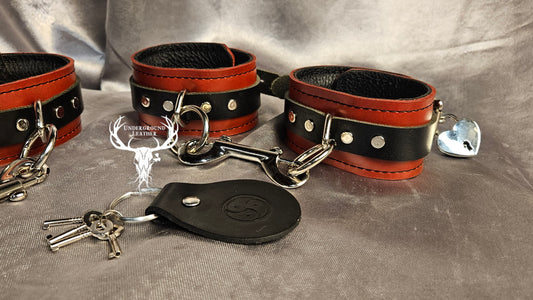 Four Piece Padded cuff set  - Oxblood and Black