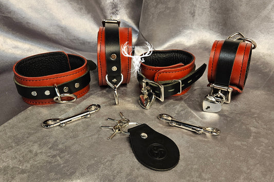 Four Piece Padded cuff set  - Oxblood and Black
