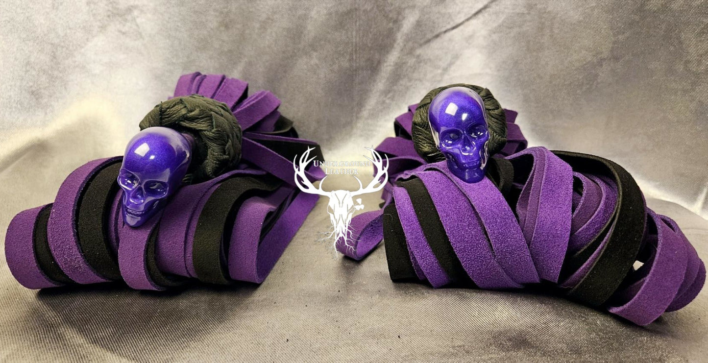 Skull ball handle floggers in purple and black