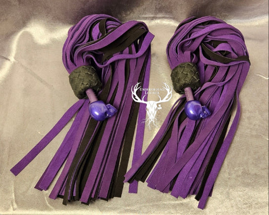 Skull ball handle floggers in purple and black