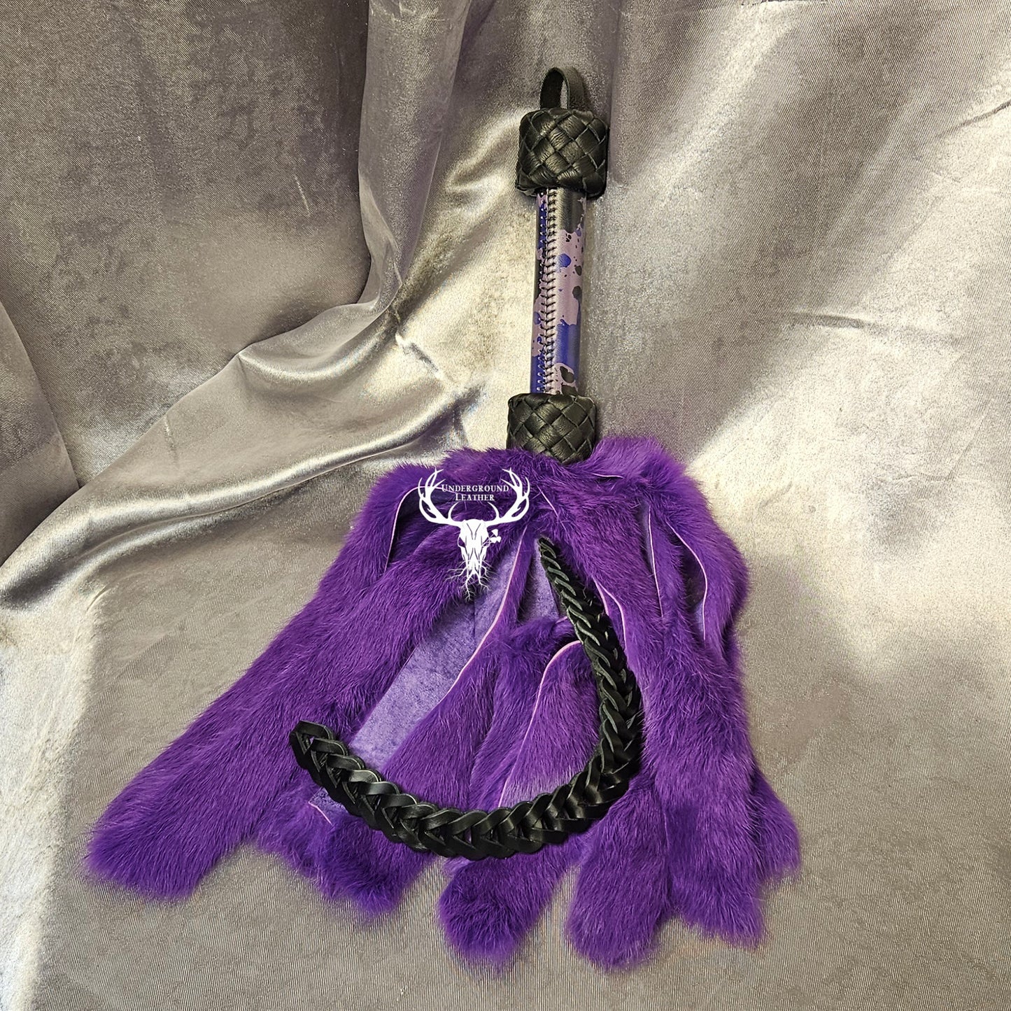 Rabbit Fur Flogger with Clip-in Leather Chain - Purple Splat