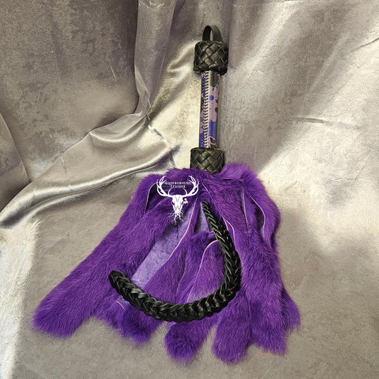Rabbit Fur Flogger with Clip-in Leather Chain - Purple Splat
