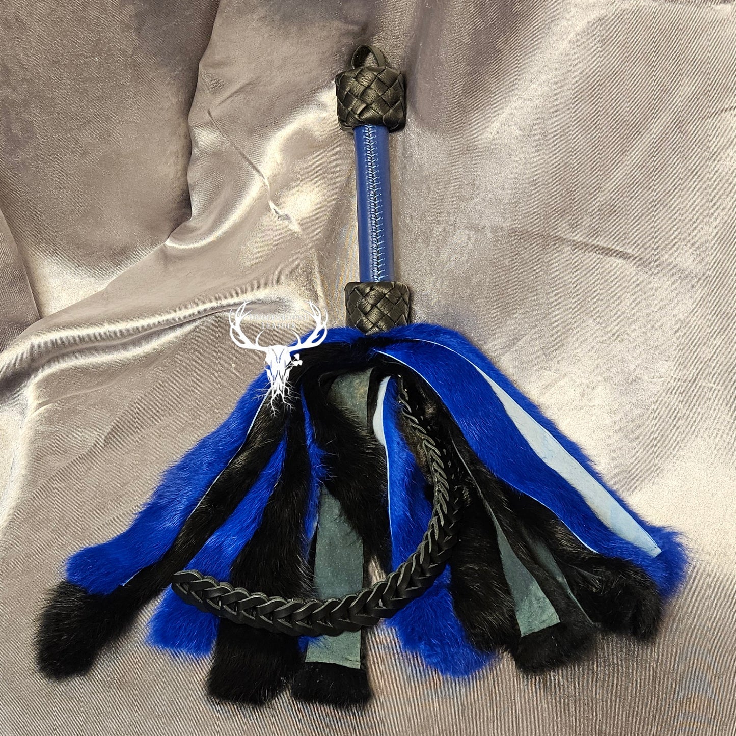 Rabbit Fur Flogger with Clip-in Leather Chain - Blue&Black