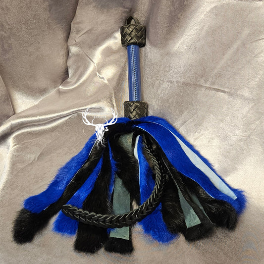 Rabbit Fur Flogger with Clip-in Leather Chain - Blue&Black