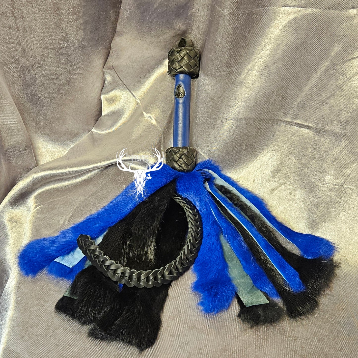Rabbit Fur Flogger with Clip-in Leather Chain - Blue&Black