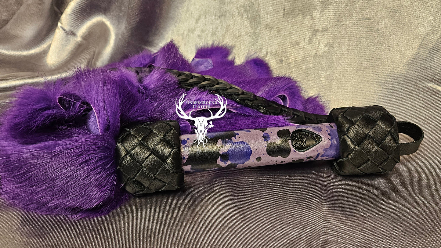 Rabbit Fur Flogger with Clip-in Leather Chain - Purple Splat