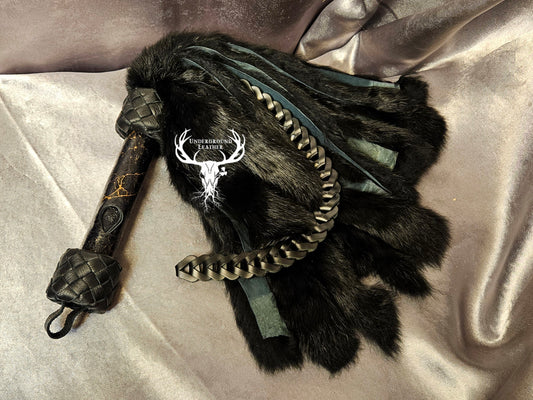 Rabbit Fur Flogger with Clip-in Leather Chain - Kintsugi Black