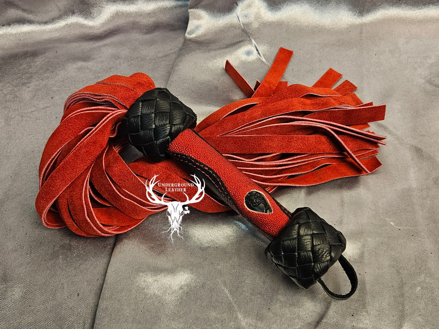 Red and Black Suede Flogger with Stingray Handle