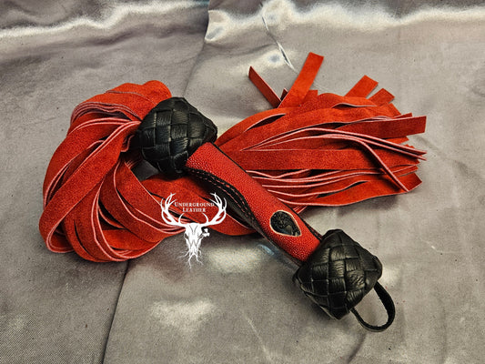 Red and Black Suede Flogger with Stingray Handle