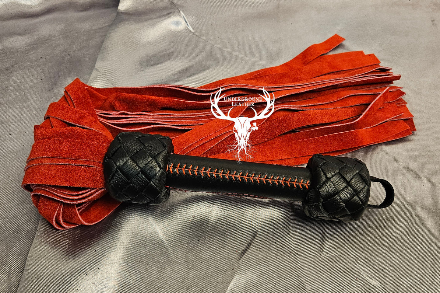 Red and Black Suede Flogger with Stingray Handle