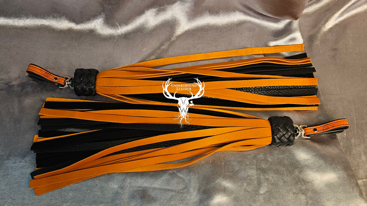 Orange and Black Bull hide Finger floggers (Set)