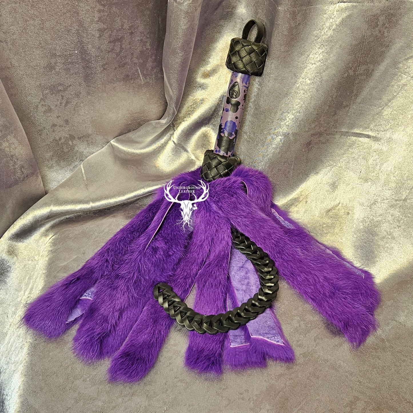 Rabbit Fur Flogger with Clip-in Leather Chain - Purple Splat