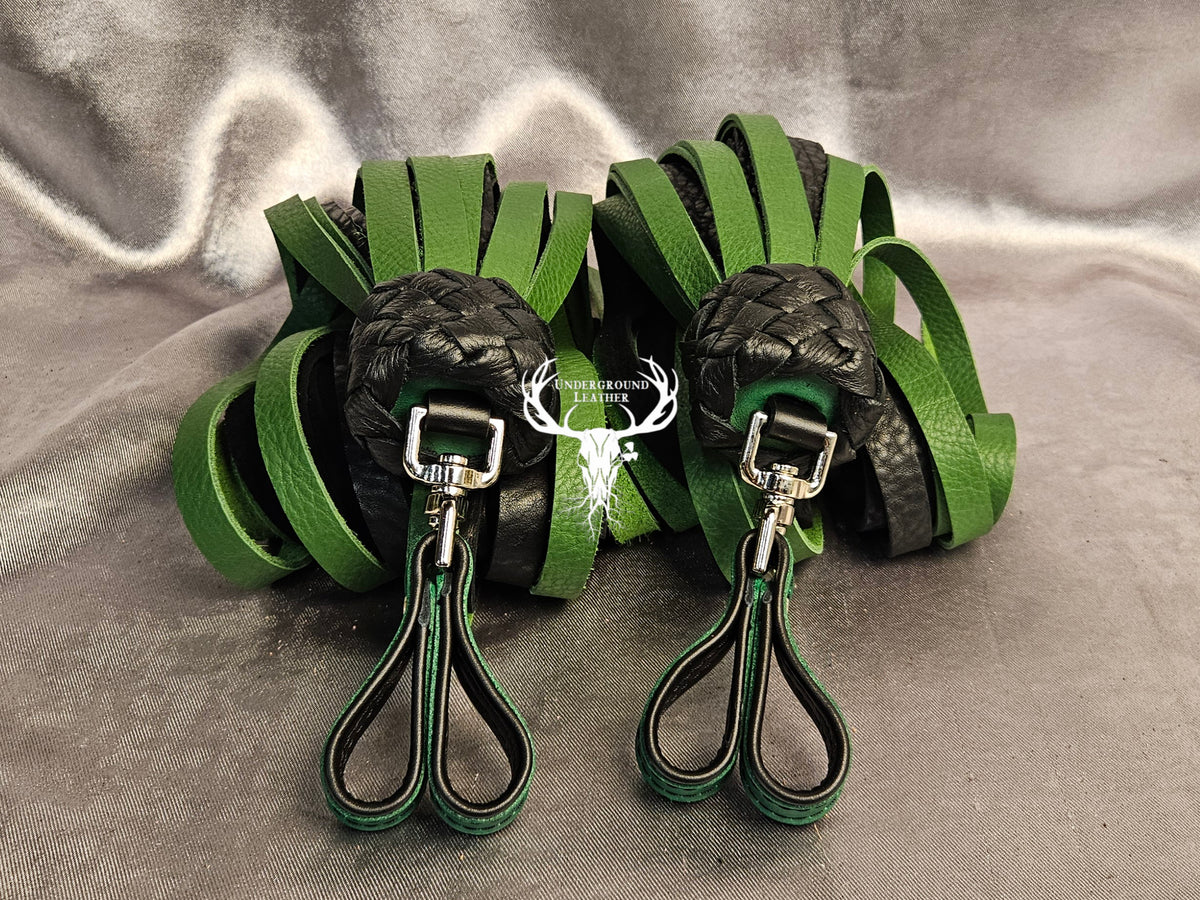 Green and Black Bull hide Finger floggers (Set)