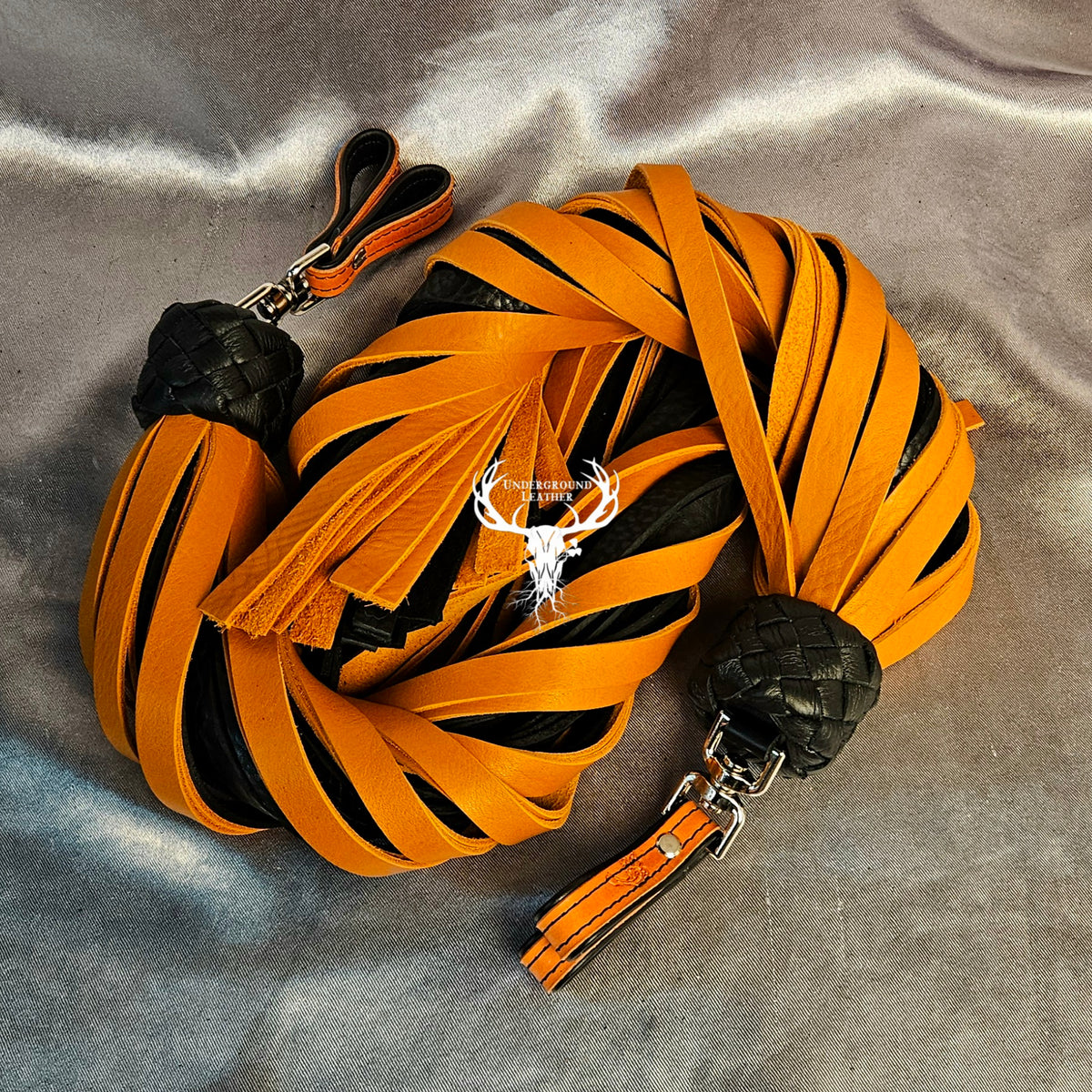 Orange and Black Bull hide Finger floggers (Set)