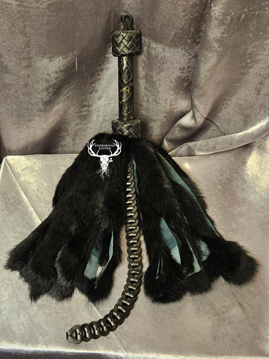 Rabbit Fur Flogger with Clip-in Leather Chain - Kintsugi Black