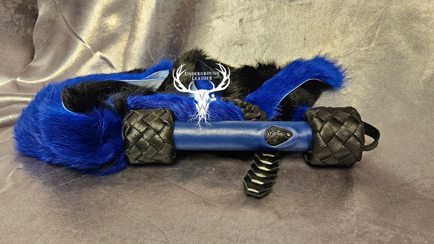 Rabbit Fur Flogger with Clip-in Leather Chain - Blue&Black