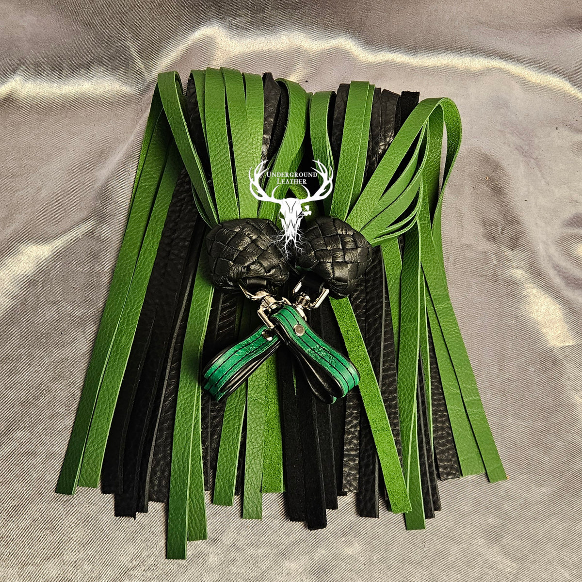 Green and Black Bull hide Finger floggers (Set)