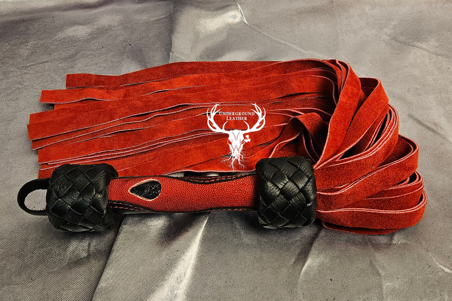 Red and Black Suede Flogger with Stingray Handle