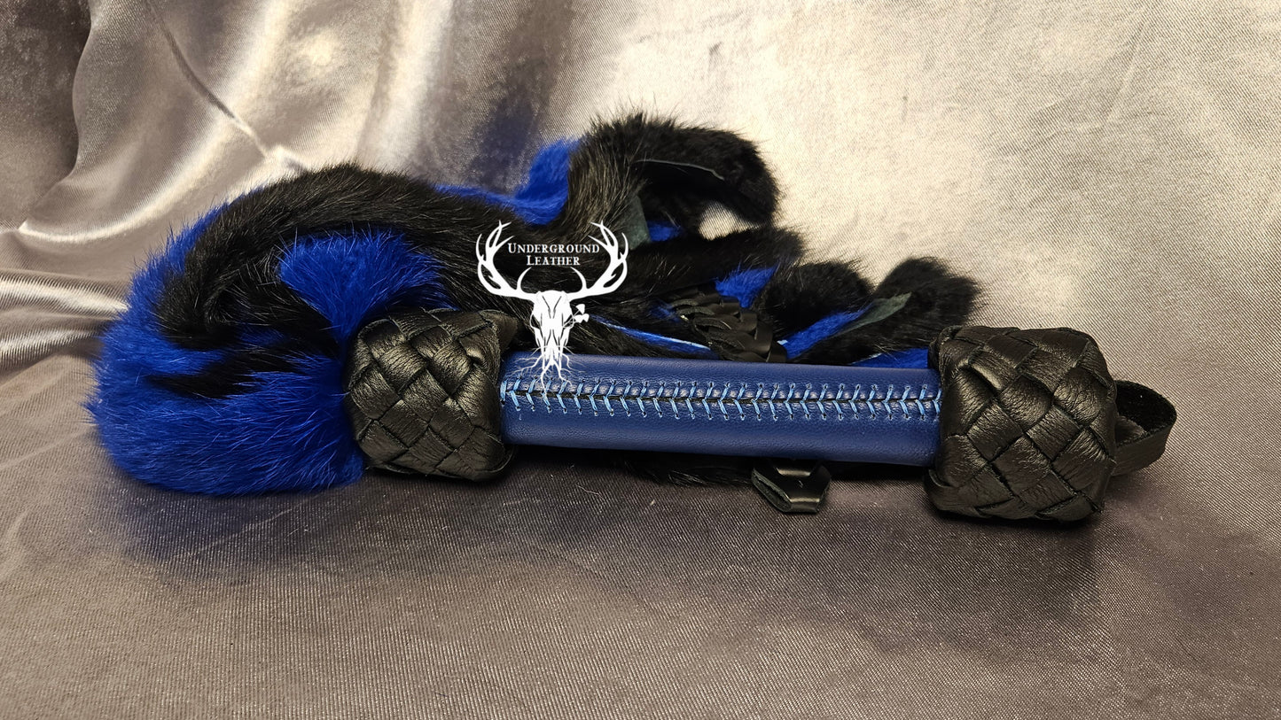 Rabbit Fur Flogger with Clip-in Leather Chain - Blue&Black