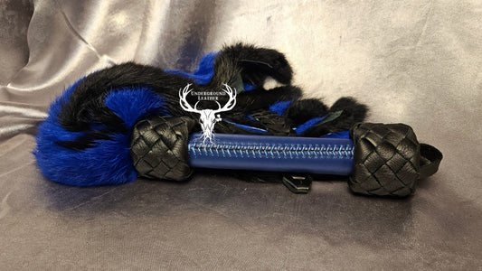 Rabbit Fur Flogger with Clip-in Leather Chain - Blue&Black