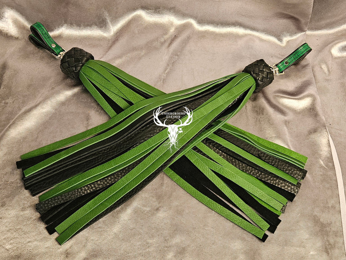 Green and Black Bull hide Finger floggers (Set)