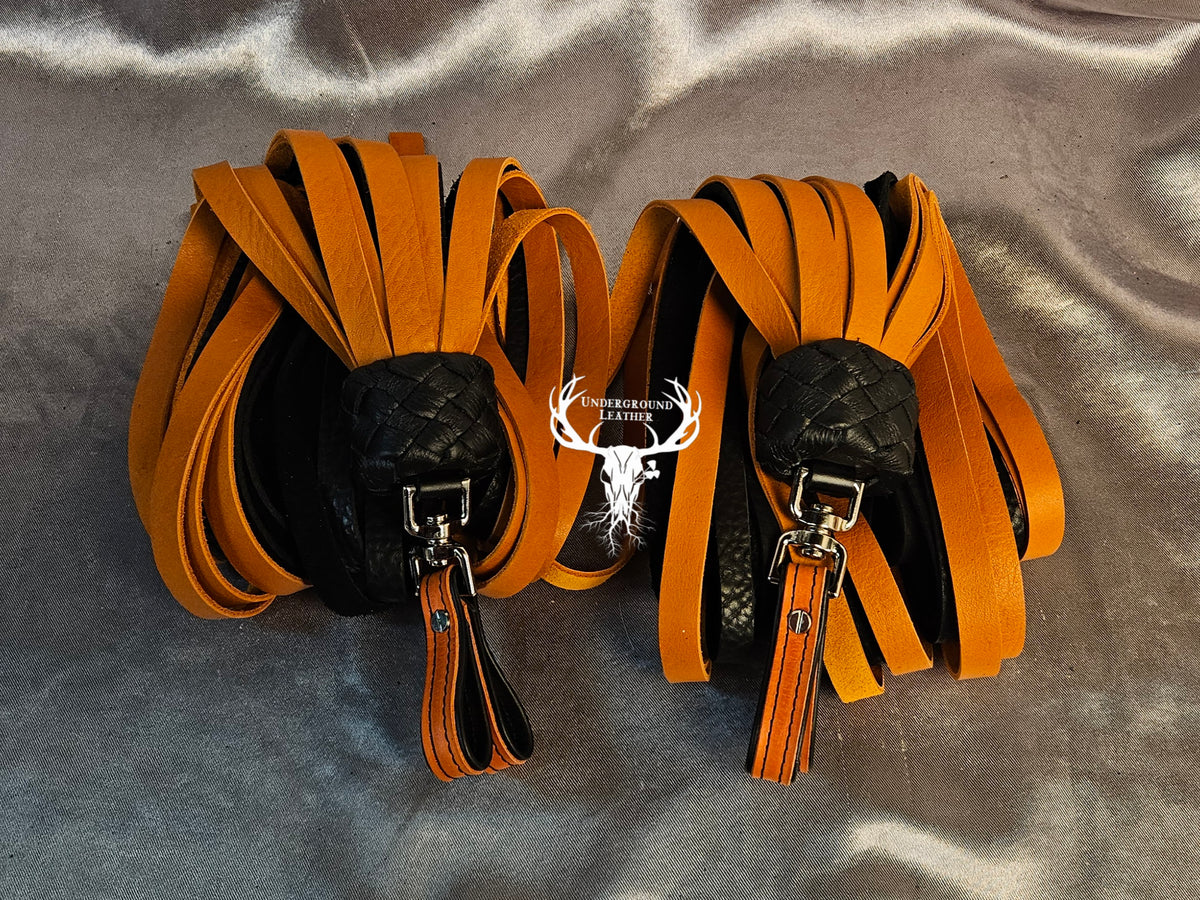 Orange and Black Bull hide Finger floggers (Set)