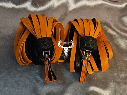 Orange and Black Bull hide Finger floggers (Set)