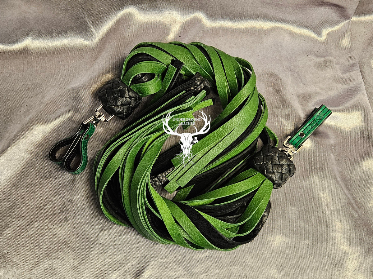 Green and Black Bull hide Finger floggers (Set)