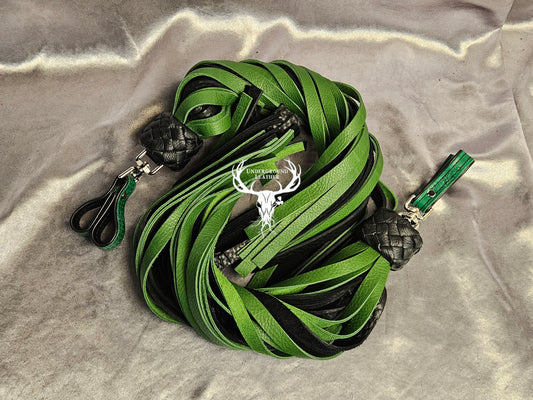 Green and Black Bull hide Finger floggers (Set)